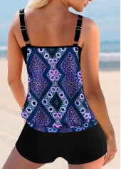 Purplish Blue Wide Strap Tribal Print Tankini Set
