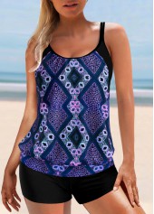 Purplish Blue Wide Strap Tribal Print Tankini Set