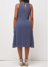 Flounce Bib Neck Dusty Blue Cutout Dress