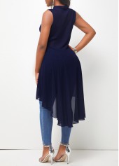 Navy Blue High Low Hem Tie Neck Tank Top