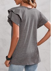 V Neck Light Grey Layered Bell Sleeve T Shirt
