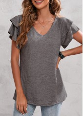 V Neck Light Grey Layered Bell Sleeve T Shirt