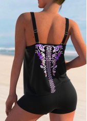 Purple Tribal Print Double Straps Tankini Set