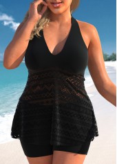 Plus Size Black Lace Panel Tankini Top-No Bottom