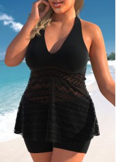 Plus Size Black Lace Panel Tankini Top-No Bottom