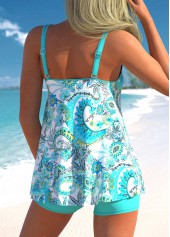 Cyan Tribal Print Plus Size Double Straps Tankini Set
