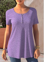 Button Detail Short Sleeve Light Purple T Shirt