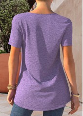 Button Detail Short Sleeve Light Purple T Shirt