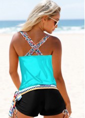 Cyan Tribal Print Tie Side Tankini Set