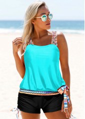 Cyan Tribal Print Tie Side Tankini Set