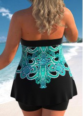 Cyan Tribal Print Plus Size Tankini Top-No Bottom