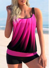 Double Straps Ombre Hot Pink Tankini Top-No Bottom