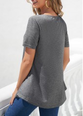 Decorative Button Grey Contrast Short Sleeve T Shirt