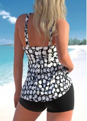 Daisy Print Black Cross Strap Tankini Top-No Bottom