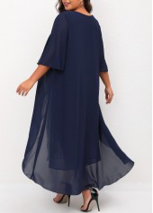 Navy Blue Striped Plus Size V Neck Dress