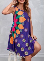 Floral Print Spaghetti Strap Purple Dress