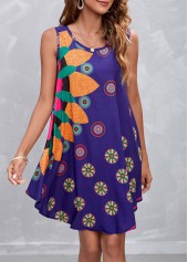 Floral Print Spaghetti Strap Purple Dress