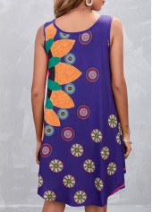 Floral Print Spaghetti Strap Purple Dress