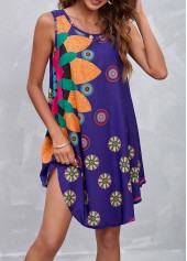 Floral Print Spaghetti Strap Purple Dress