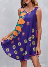 Floral Print Spaghetti Strap Purple Dress