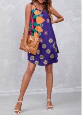 Floral Print Spaghetti Strap Purple Dress