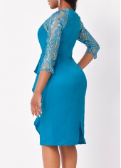 Peacock Blue Embroidered Ruffle Hem Dress