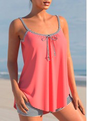 Bowknot Striped Coral Red Tankini Set