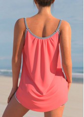 Bowknot Striped Coral Red Tankini Set
