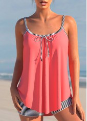 Bowknot Striped Coral Red Tankini Set