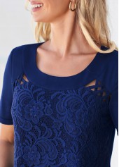 Navy Blue Cross Strap Lace Stitching T Shirt