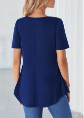 Navy Blue Cross Strap Lace Stitching T Shirt