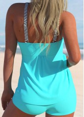 Stripe Print Bowknot Cyan Tankini Set