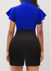 Tie Neck Color Block Ruffle Sleeve Romper