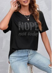 Black Hot Drilling Letter Design T Shirt