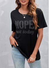 Black Hot Drilling Letter Design T Shirt