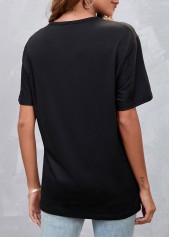 Black Hot Drilling Letter Design T Shirt