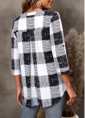 Black Plus Size Plaid Roll Up Sleeve Blouse