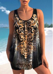 Wide Strap Leopard Black Tankini Set
