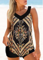 Plus Size Floral Print Gold Tankini Top-No Bottom