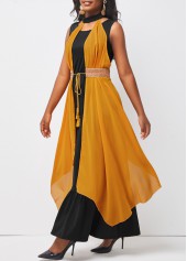 Ruffle Hem Tie Front Ginger Halter Belted Dress