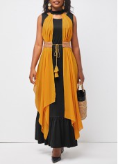 Ruffle Hem Tie Front Ginger Halter Belted Dress