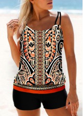 Double Straps Multi Color Tribal Print Tankini Set