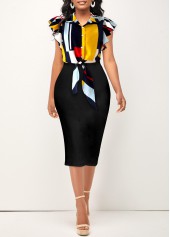 Geometric Print Black Tie Front Dress