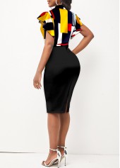 Geometric Print Black Tie Front Dress