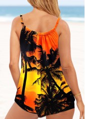 Contrast Scape Print Orange Tankini Top-No Bottom
