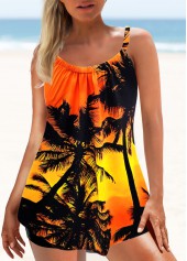 Contrast Scape Print Orange Tankini Top-No Bottom