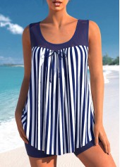 Bowknot Nautical Striped Navy Blue Tankini Set