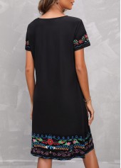 Black Tribal Print Round Neck Dress