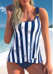 Striped Navy Wide Strap Blue Tankini Set