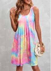 Multi Color Sleeveless Pleated Design Dress